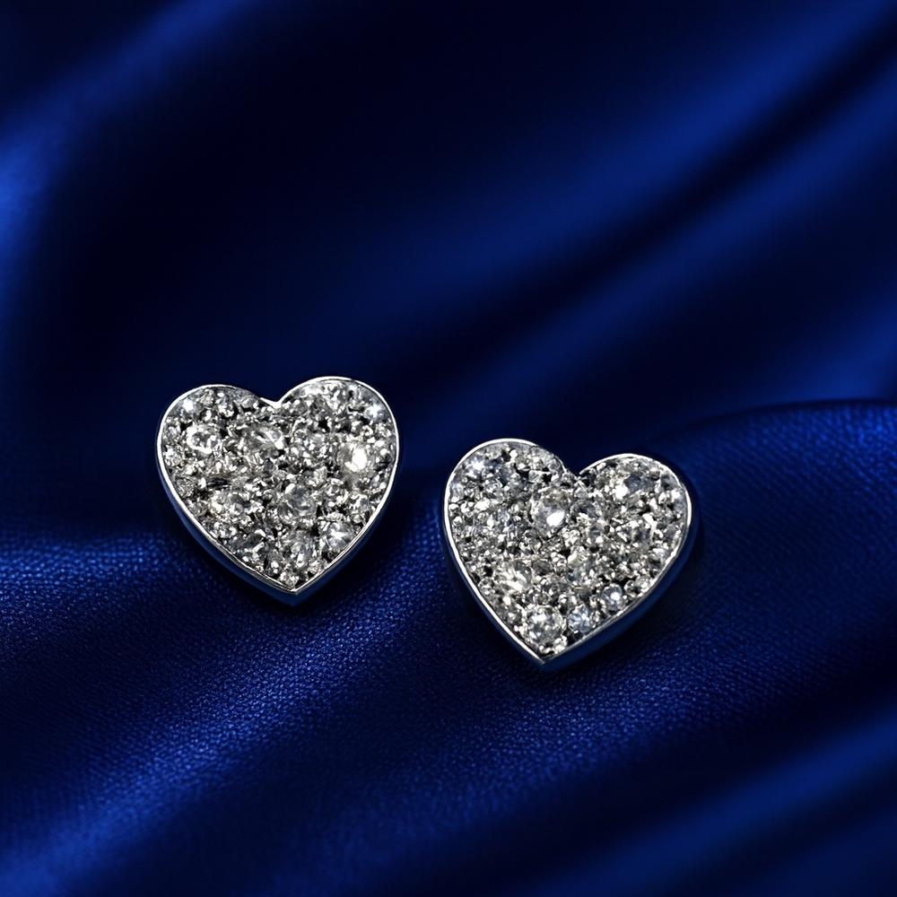 Silver Heart Stud Earrings – Dainty Pave Crystal Sparkle, Romantic Gift Jewelry